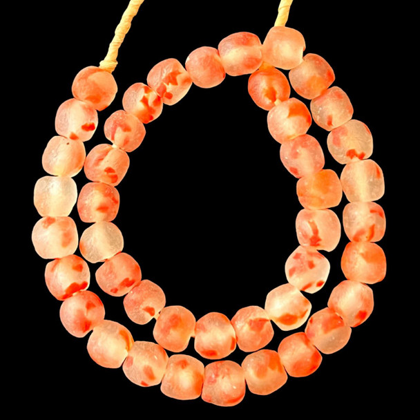 African Glass, Recycled, Clear & Red, 15mm, 20in Strand