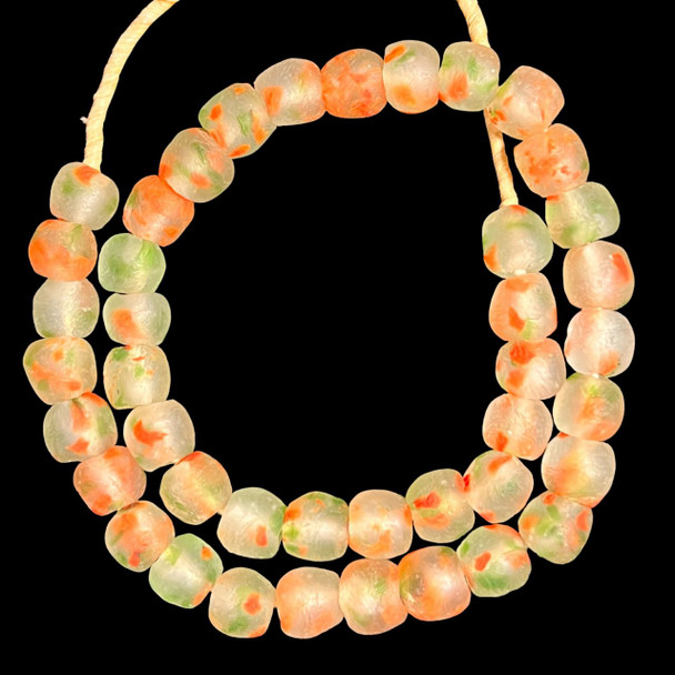 African Glass, Recycled, Clear, Green & Red, 15mm, 20in Strand