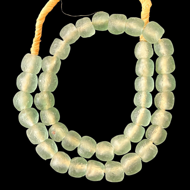 African Glass, Recycled, Aqua Blue, 15mm, 20in Strand