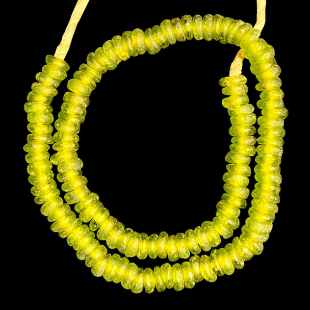 African Glass, Recycled, Rondelle, Green, 12x4mm, 20in Strand