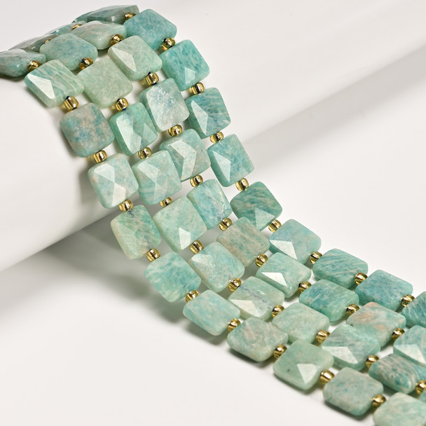 Amazonite, Natural, Faceted Flat Square, 10mm