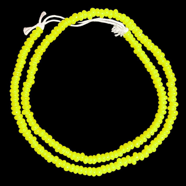 Indonesian Java Glass, Recycled, Donut, Chartreuse, 6x4mm, 24in Strand