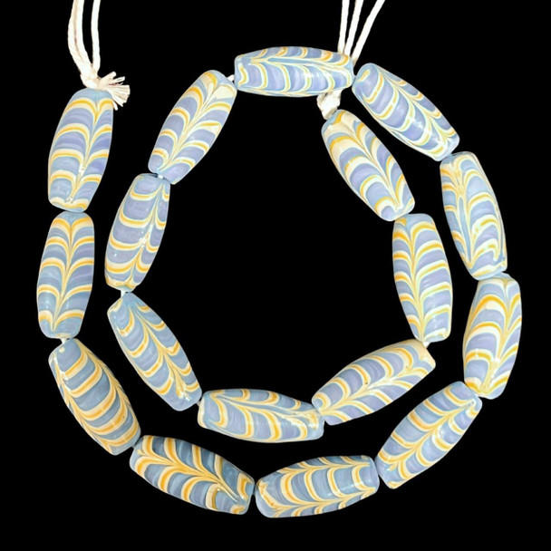 Indonesian Java Glass, Feather, Light Blue, 26x12mm, 18in Strand