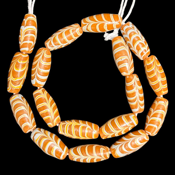 Indonesian Java Glass, Feather, Caramel Brown, 26x12mm, 18in Strand