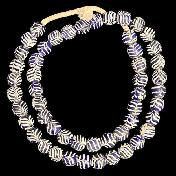 Indonesian Java Glass, Round, Feather, Dark Blue, 16mm, 30in Strand