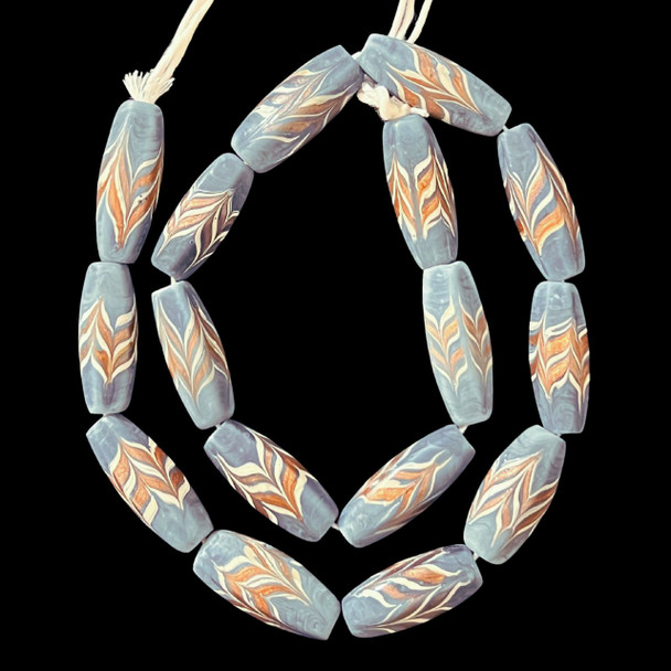 Indonesian Java Glass, Feather, Faceted, Blue, 30x11mm, 16in Strand