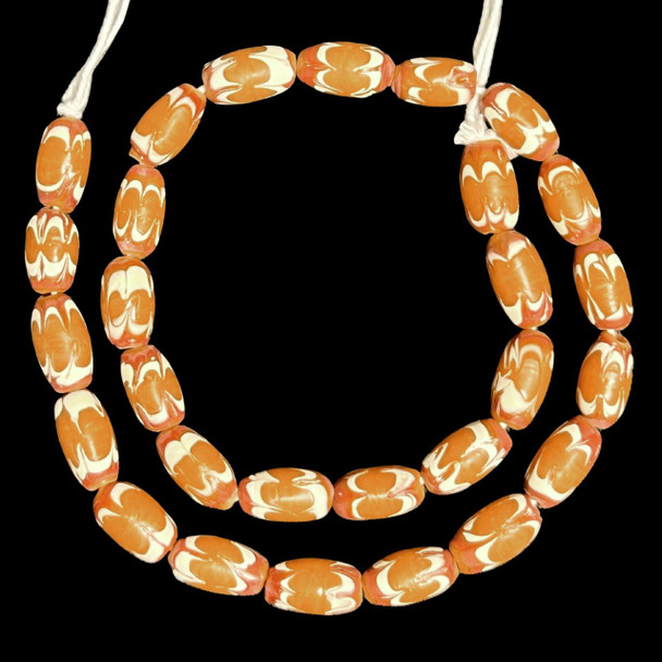 Indonesian Java Glass, Chevron, Orange-Brown, 16x8mm, 18in Strand