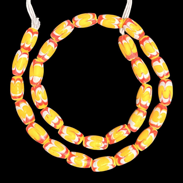 Indonesian Java Glass, Chevron, Yellow, 16x8mm, 18in Strand