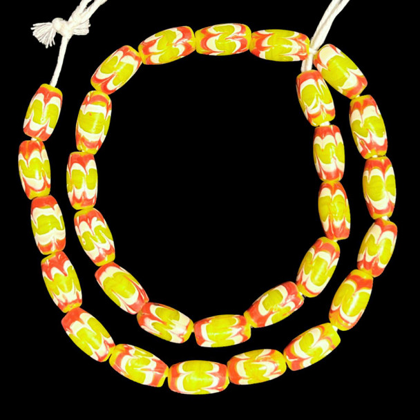 Indonesian Java Glass, Chevron, Lime Green, 16x8mm, 18in Strand