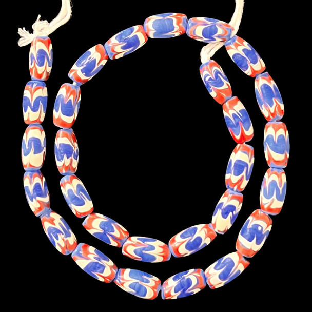 Indonesian Java Glass, Chevron, Blue, 16x8mm, 18in Strand