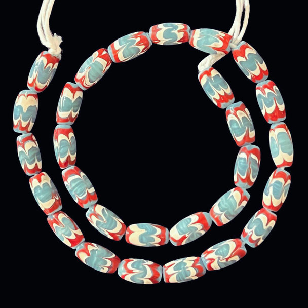 Indonesian Java Glass, Chevron, Aqua Blue, 16x8mm, 18in Strand