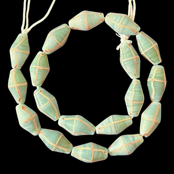 Indonesian Java Glass, French Cross, Aqua Blue, 25x13mm, 18in Strand