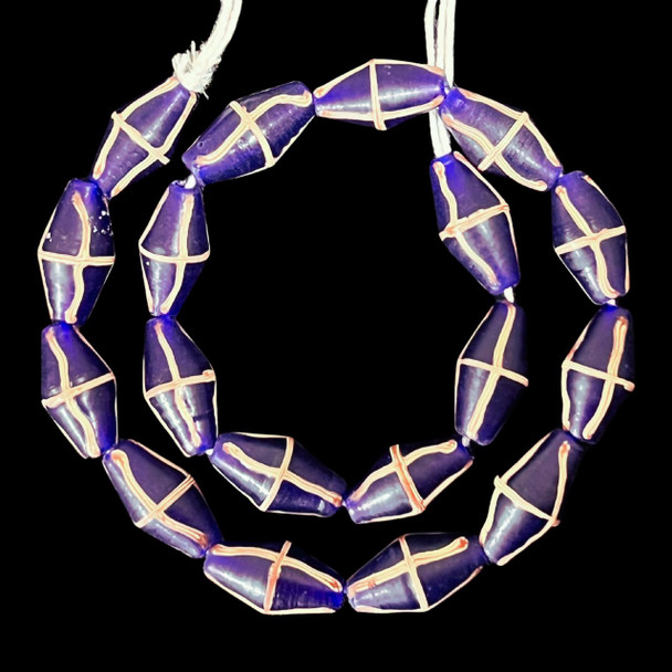 Indonesian Java Glass, French Cross, Dark Blue, 25x13mm, 18in Strand