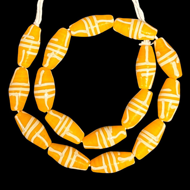 Indonesian Java Glass, French Cross, Yellow, 27x13mm, 18in Strand