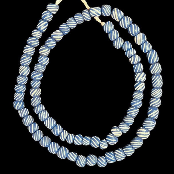 Indonesian Java Glass, Gooseberry, Blue & White, 8mm, 24in Strand