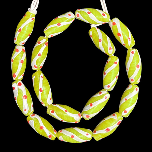 African Glass, Spiral, Lime Green, 27x12mm, 18in Strand