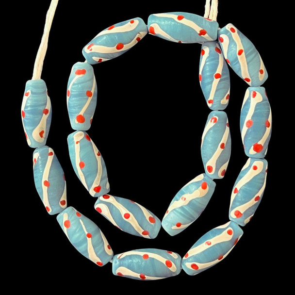 African Glass, Spiral, Light Blue, 27x12mm, 18in Strand