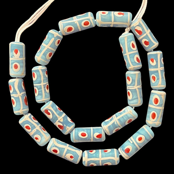 Indonesian Java Glass, Tic Tac Toe, Blue, 25x11mm, 18in Strand