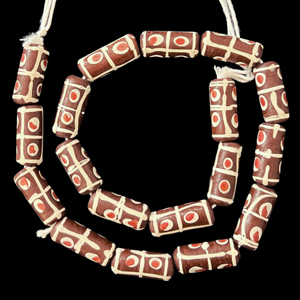 Indonesian Java Glass, Tic Tac Toe, Brown, 25x11mm, 18in Strand