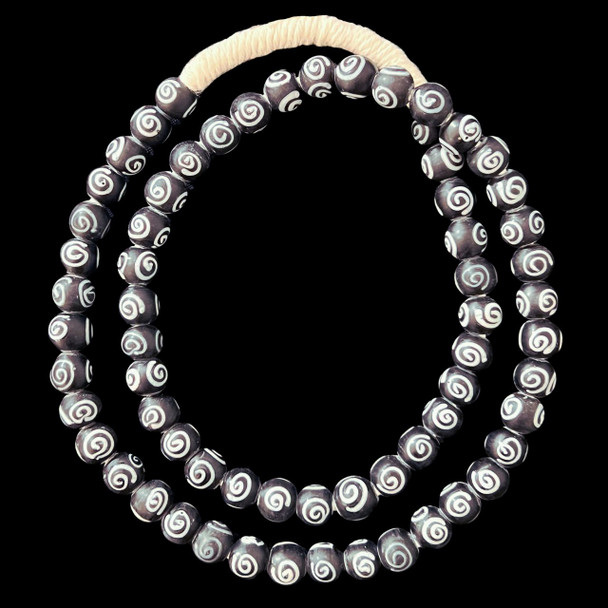 African Glass, Evil Eye, Black, 11mm, 26in Strand