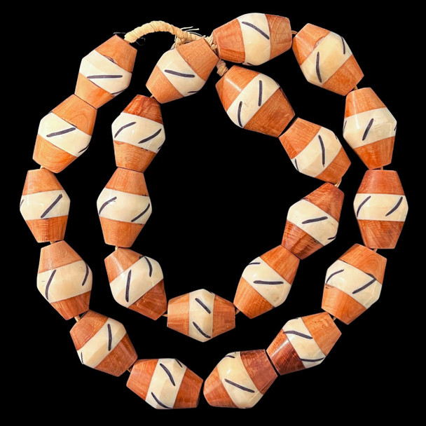 Inlaid Ebony & Bone, Tanzania, Bicone, 35x22mm, 28in Strand