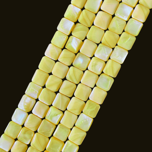 Shell, Smooth Square, Yellow, Dyed, 10mm