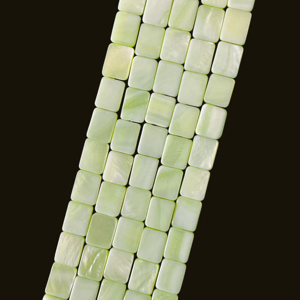 Shell, Smooth Rectangle, Green, Dyed, 10x8mm