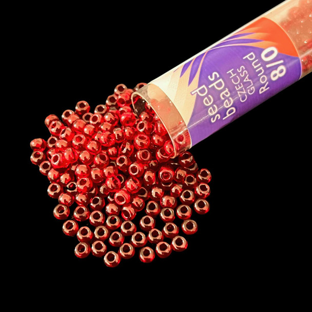 Seed Beads, 8/0 Czech, Round, Garnet, 22 gram Tube