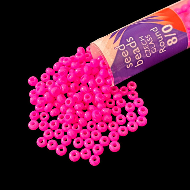 Seed Beads, 8/0 Czech, Round, OP Dyed Pink, 22 gram Tube