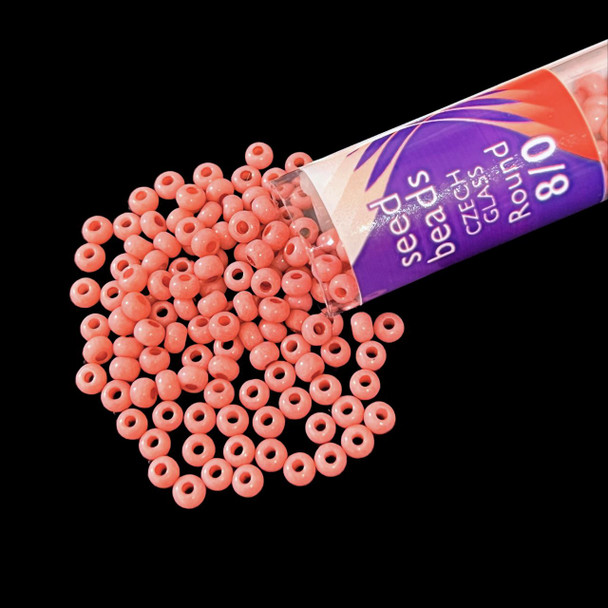 Seed Beads, 8/0 Czech, Round, Pink Coral Opaque, 22 gram Tube