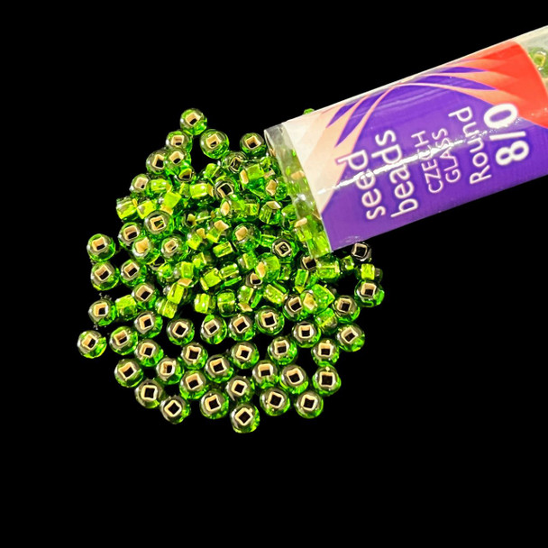 Seed Beads, 8/0 Czech, Round, Medium Green S/L, 22 gram Tube