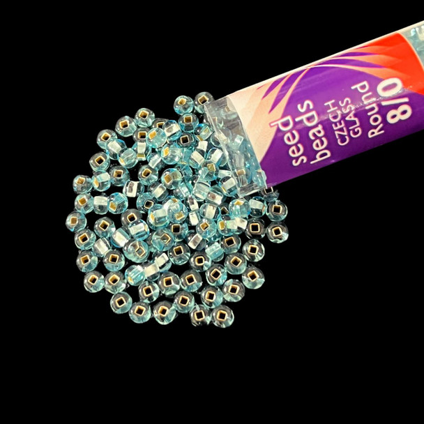 Seed Beads, 8/0 Czech, Round, Light Aqua S/L, 22 gram Tube