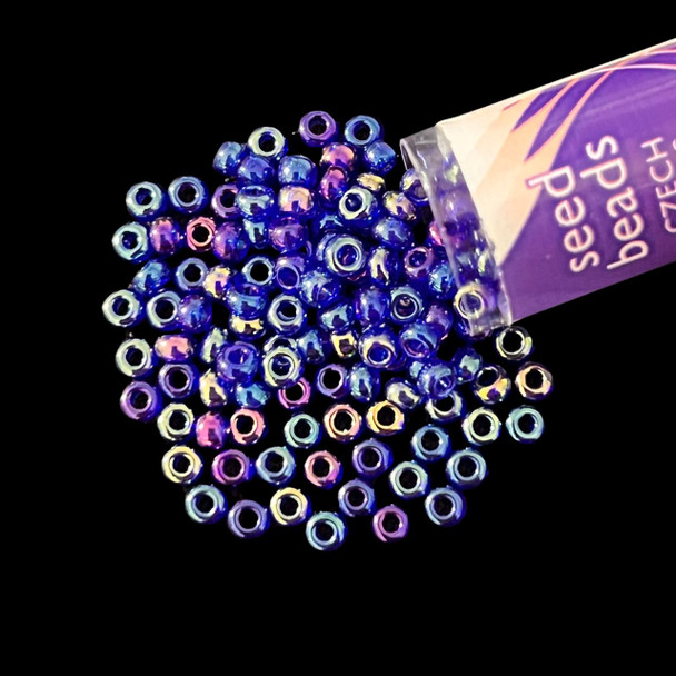 Seed Beads, 8/0 Czech, Round, Dark Sapphire AB, 22 gram Tube