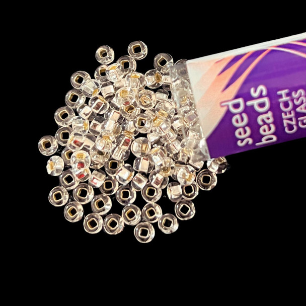 Seed Beads, 8/0 Czech, Round, Crystal S/L, 22 gram Tube