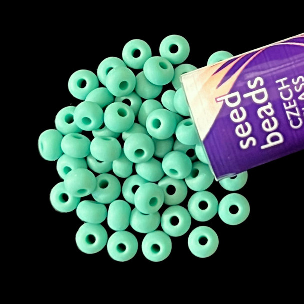 Seed Beads, Czech, Round, 6/0, Green Turquoise, Matte, 20g Tube