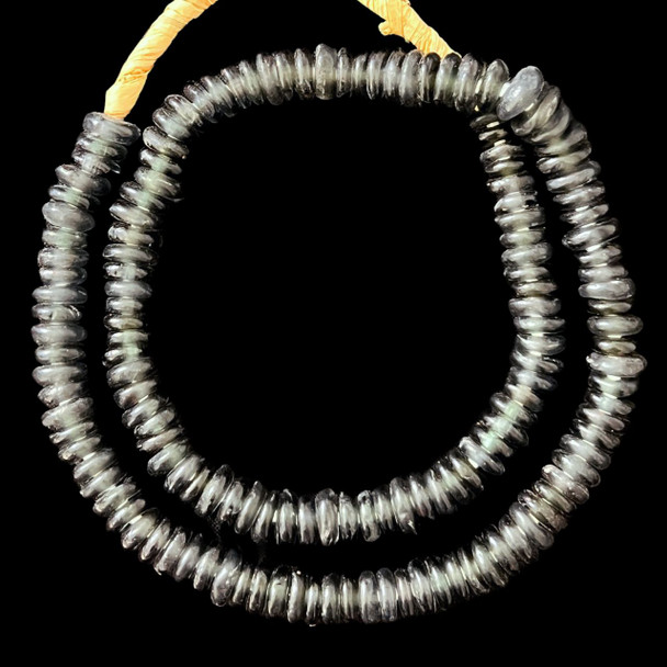 African Glass, Recycled, Rondelle, Black, 12x4mm, 20in Strand