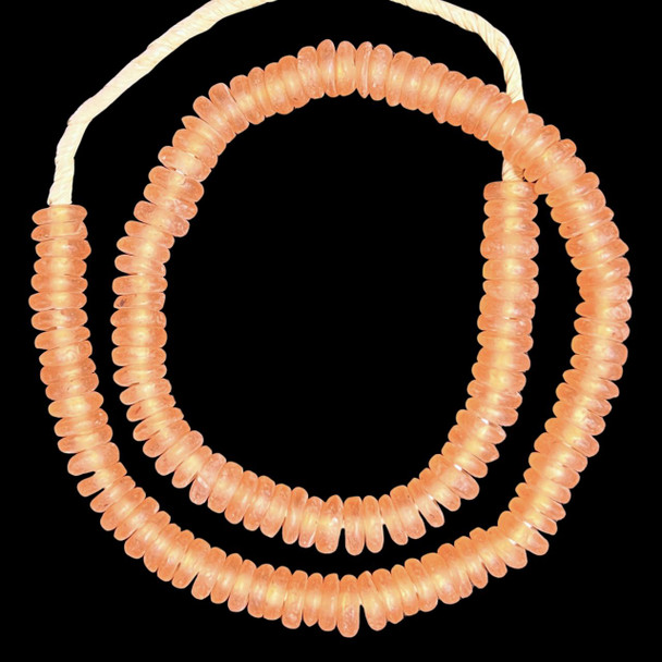 African Glass, Recycled, Rondelle, Peach, 11x3mm, 20in Strand