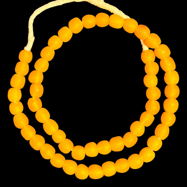 African Glass, Recycled, Round, Yellow, 11mm, 20in Strand