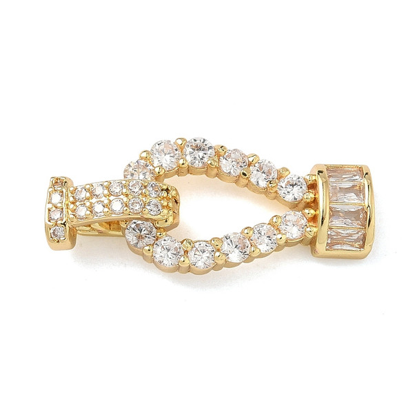 Fold Over Clasp, Teardrop, 22mm, Brass, 18K Gold Plated, Cubic Zirconia, 1 Set