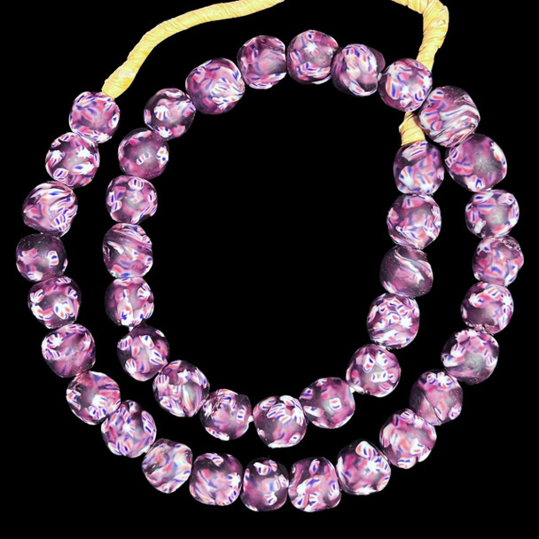 African Glass, Fused Round, Purple, 14mm, 22in Strand