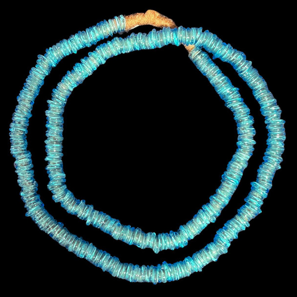 African Glass, Annular Wound Dogon, Blue, 3x14mm, 38in Strand