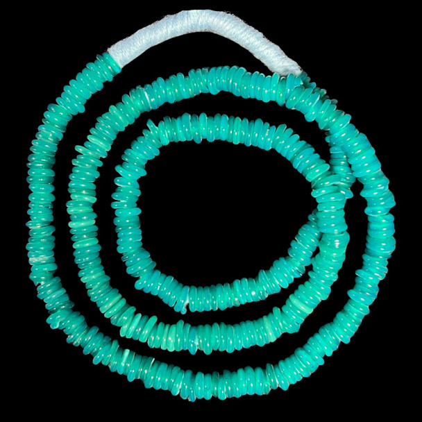 African Glass, Annular Wound Dogon, Opaque Teal, 3x14mm, 48in Strand
