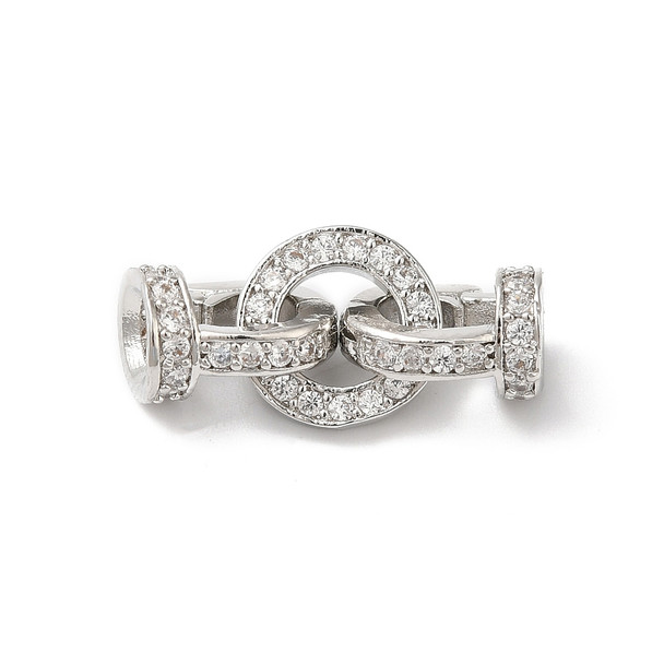 Fold Over Clasp, Ring, 21mm, Brass, Platinum Plated, Cubic Zirconia, 1 Set