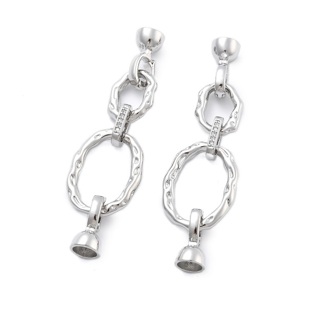 Fold Over Clasp, Oval, 60mm, Brass, Platinum Plated, Cubic Zirconia, 1 Set