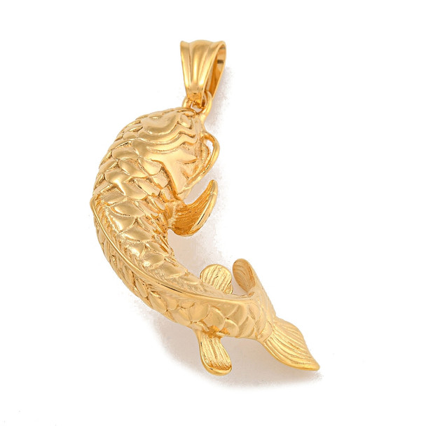 Carp Fish Pendant, Stainless Steel, Golden, 45x33x20mm