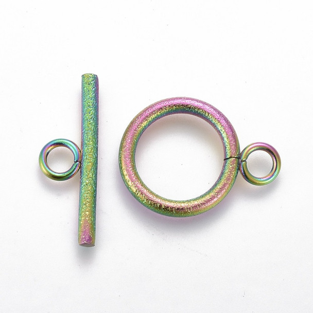 Toggle Clasp, Ring: 19x14x2mm, Bar: 20x7x2mm, Stainless Steel, Rainbow, 4 Sets