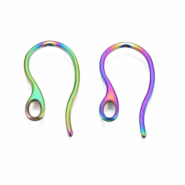 Ear Wires, 22mm, 18 gauge, Stainless Steel, Rainbow, 10 PCS
