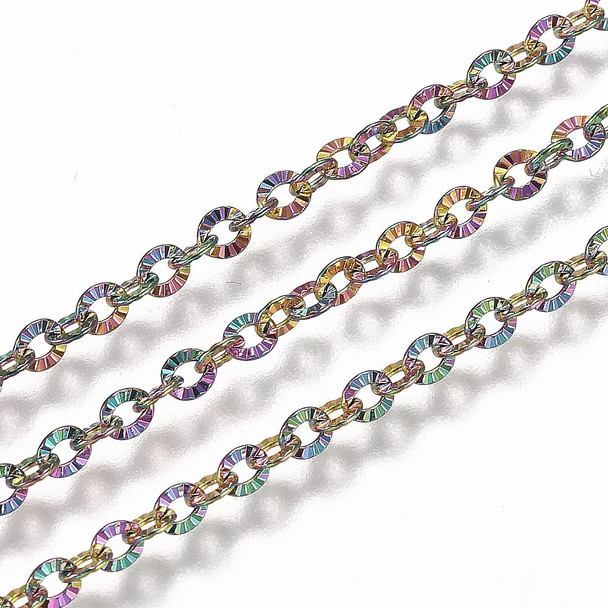 Stainless Steel Chain, Rainbow, 3mm, Textured Cable, Soldered, 6.5 ft.