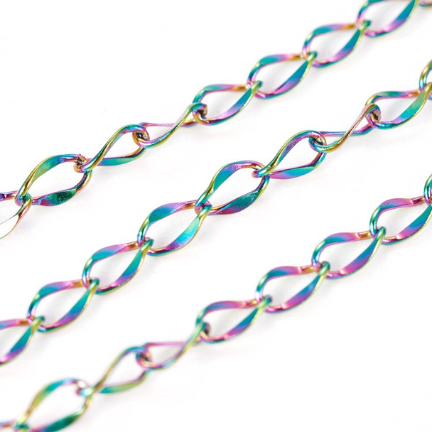 Stainless Steel Chain, Rainbow, 4x2mm, Twisted Curb, Soldered, 3.3 ft.
