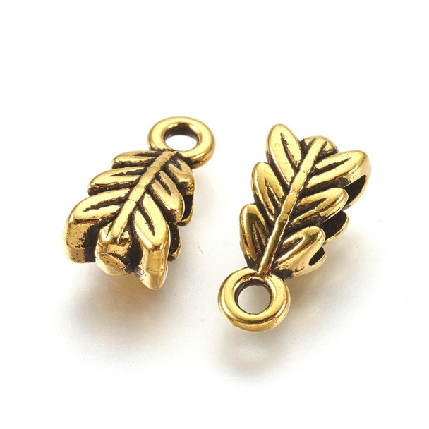 Hang Bails, Tibetan Style, Leaf, 14x6mm, Metal Alloy, Antique Gold, 15 PCS